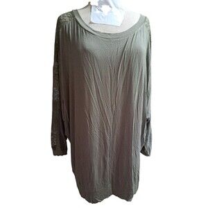 Torrid 3 Super Soft Knit Tunic Top Women's 3X Lace Dolman LS Olive Lagenlook NWT